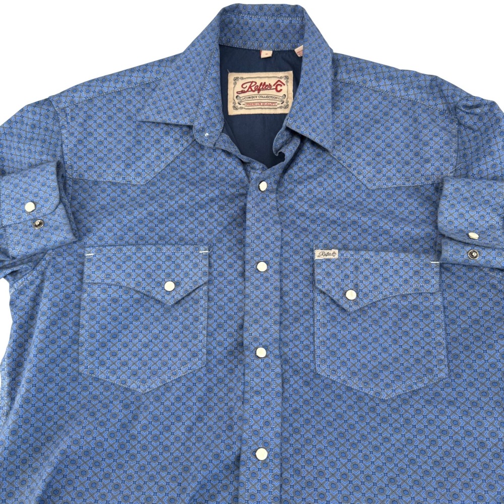 Rafter C Cowboy Collection Mens Blue Geometric Pearl Snap Western RC1810714R
